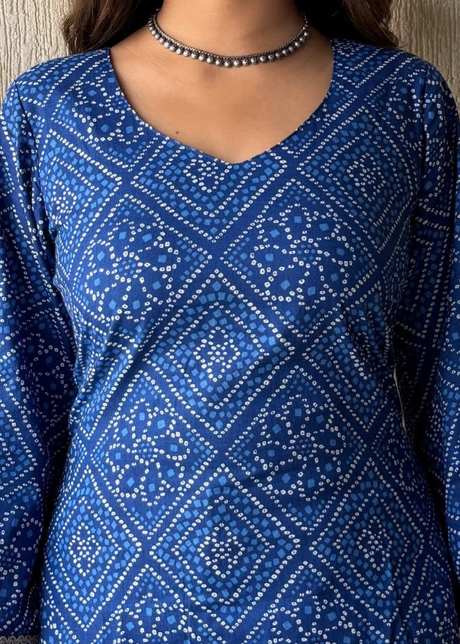 Neel bell Bandhani cotton short kurti