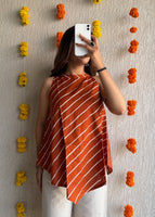 Rust Leheriya cotton short kurti