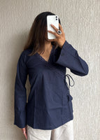 Navyblue wrap-tie solid cotton kurti