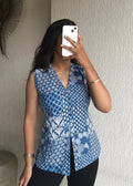 Blue patchwork cotton long vest