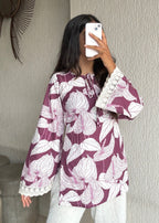 Purple bell sleeves cotton short kurti