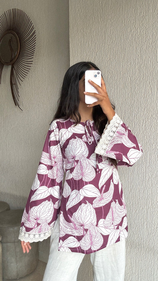 Purple bell sleeves short kurti