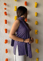 Purple flower cotton short kurti with scarf