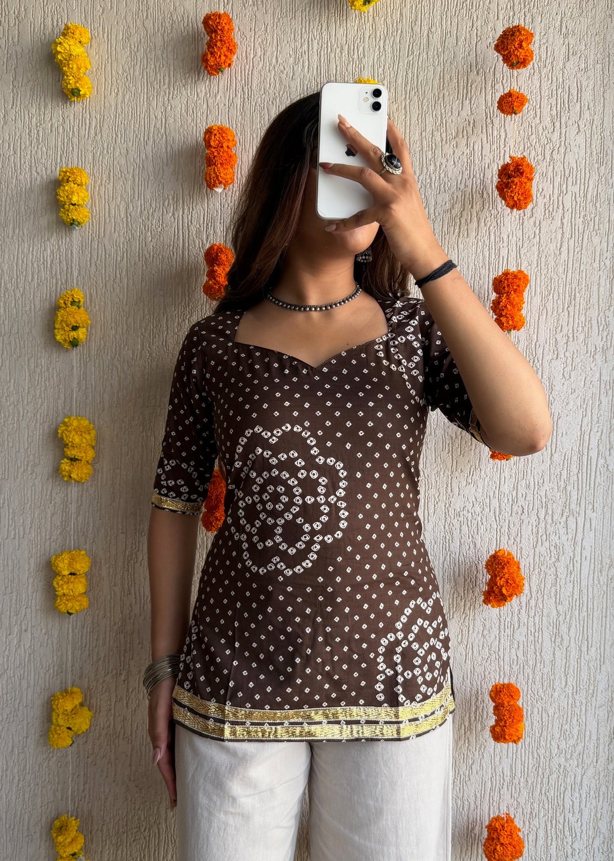 Coffee Gota cotton short kurti