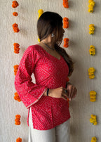 Red bell Bandhani cotton short kurti