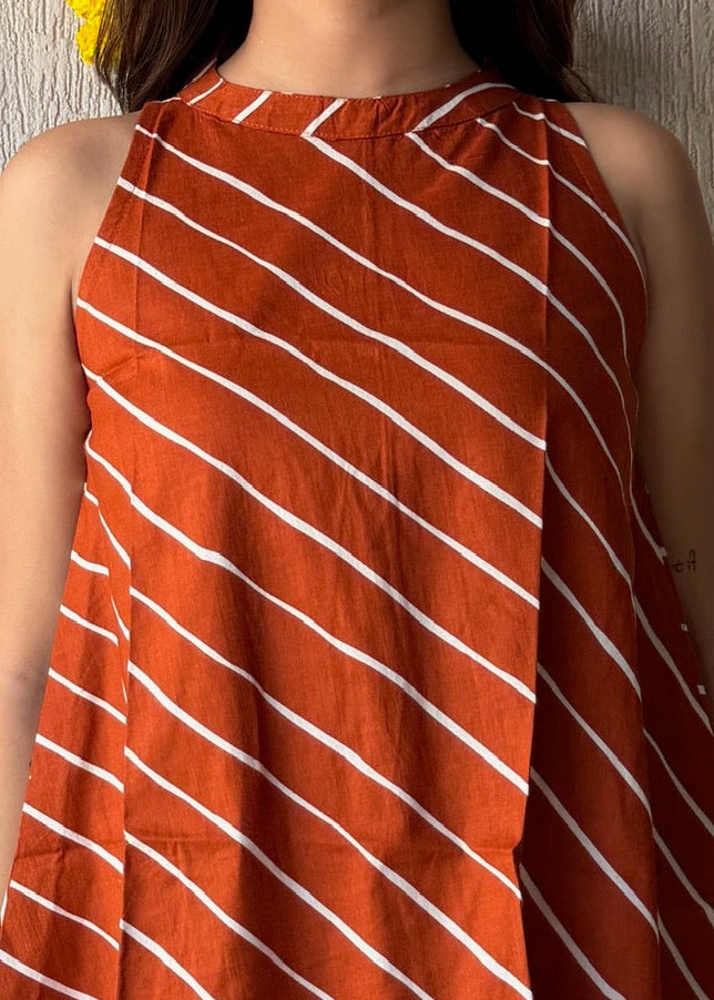 Rust Leheriya cotton short kurti