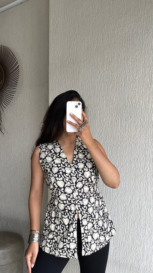 Black flora long vest