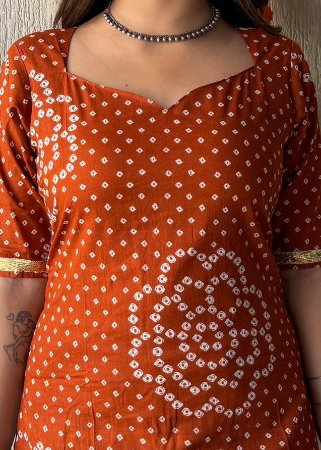 Kesariya Gota cotton short kurti