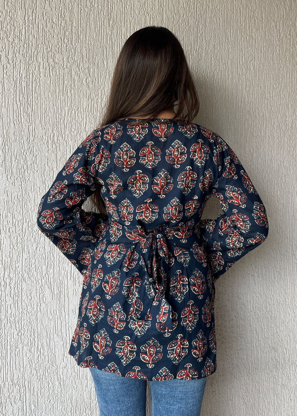 Navy blue square neck short kurti