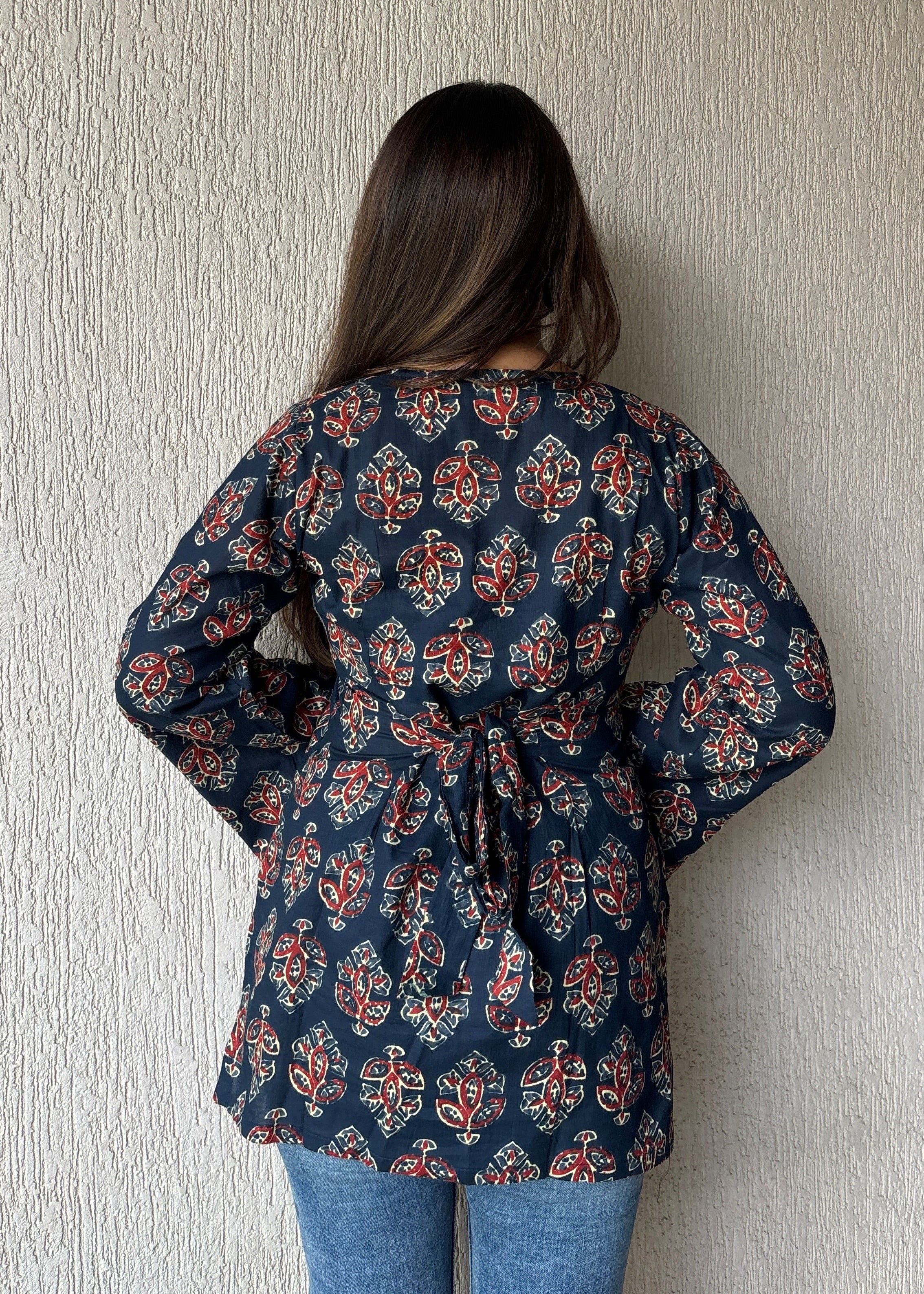 Navy blue square neck short kurti