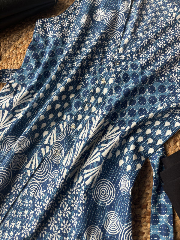 Blue patchwork cotton long vest