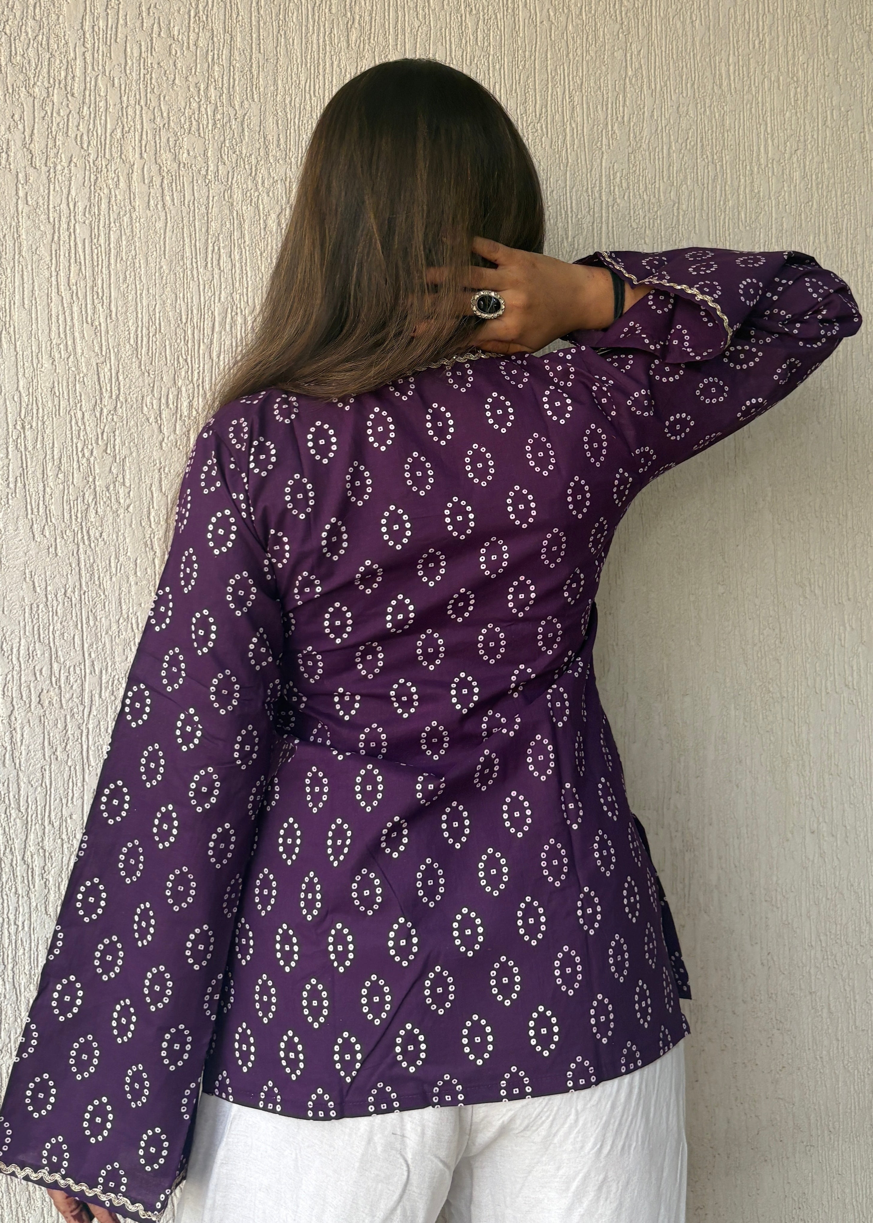 Deep purple bandhani short kurti