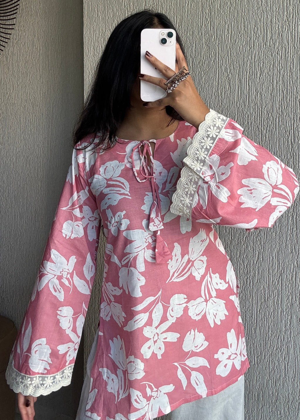 Light pink bellsleeves short kurti