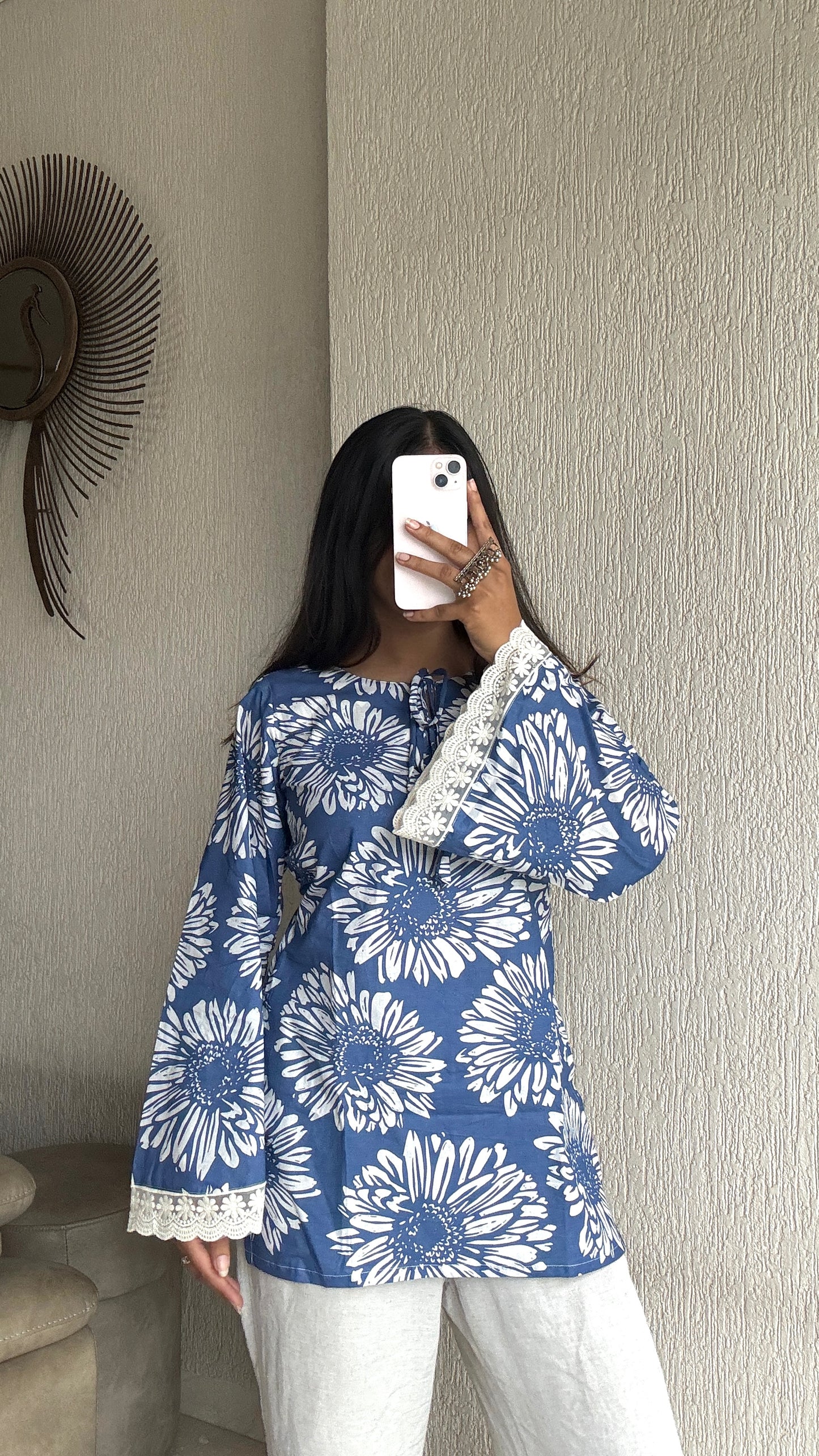 Indigo bloom bell sleeves short kurti