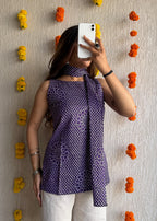 Purple flower cotton short kurti with scarf