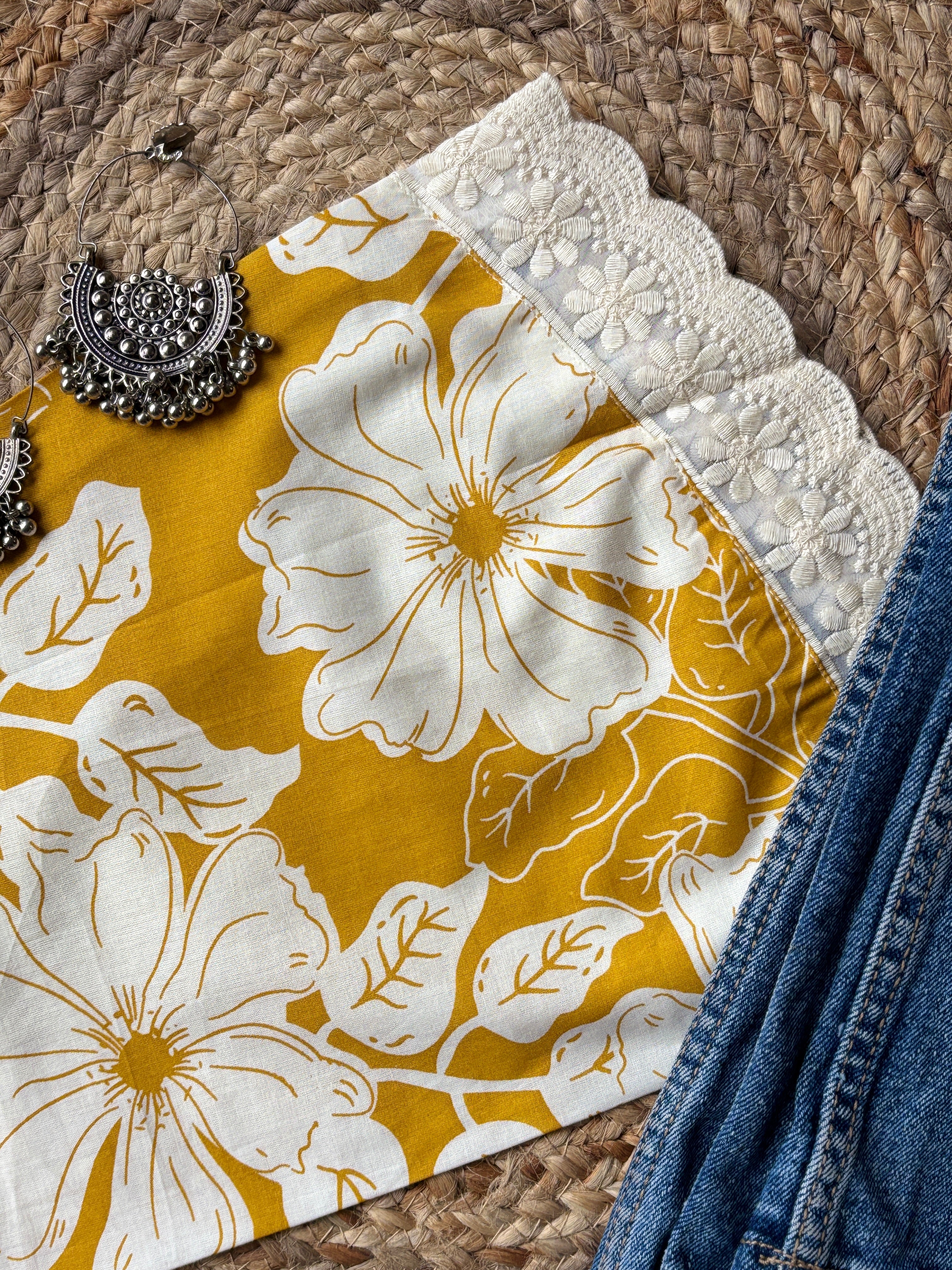 Yellow bell sleeves short kurti