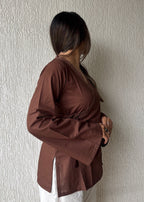 Chocolate wrap-tie solid cotton kurti