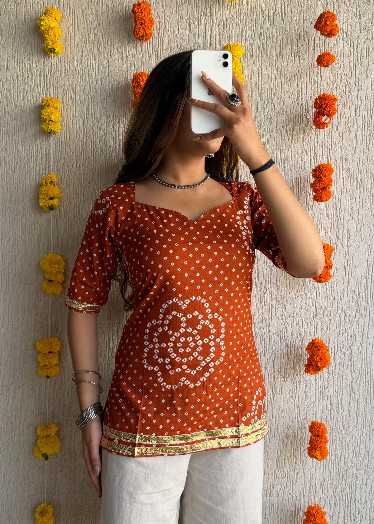 Kesariya Gota cotton short kurti