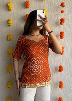 Kesariya Gota cotton short kurti