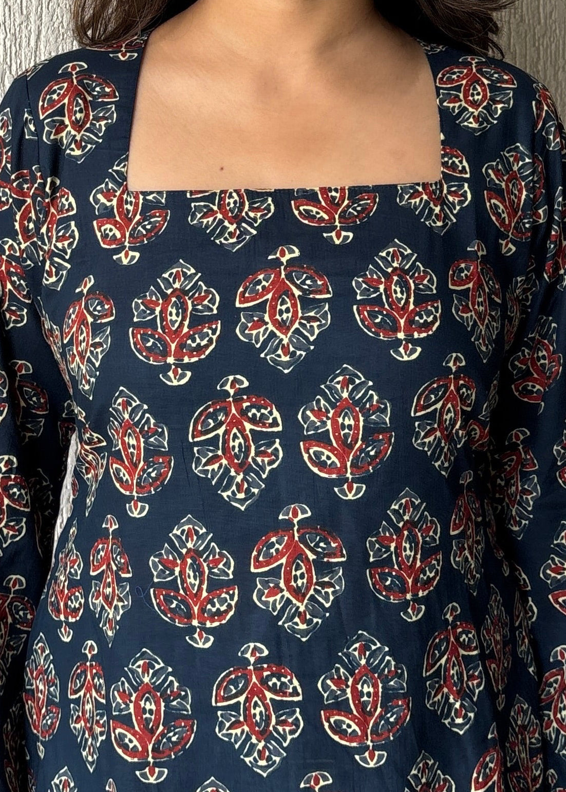 Navy blue square neck short kurti
