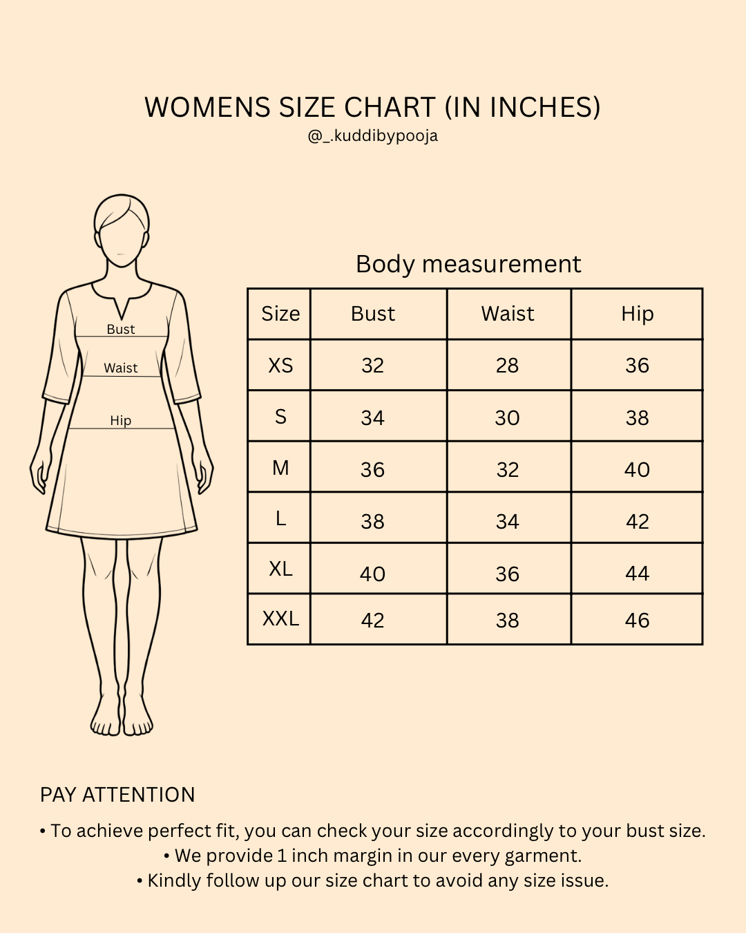 Size chart for Blue motif spaghetti strap short kurti