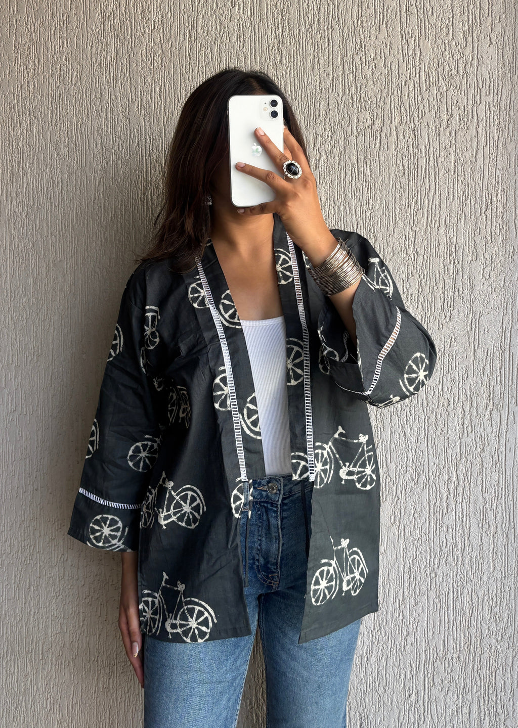 Charcoal bicycle oversized shrug