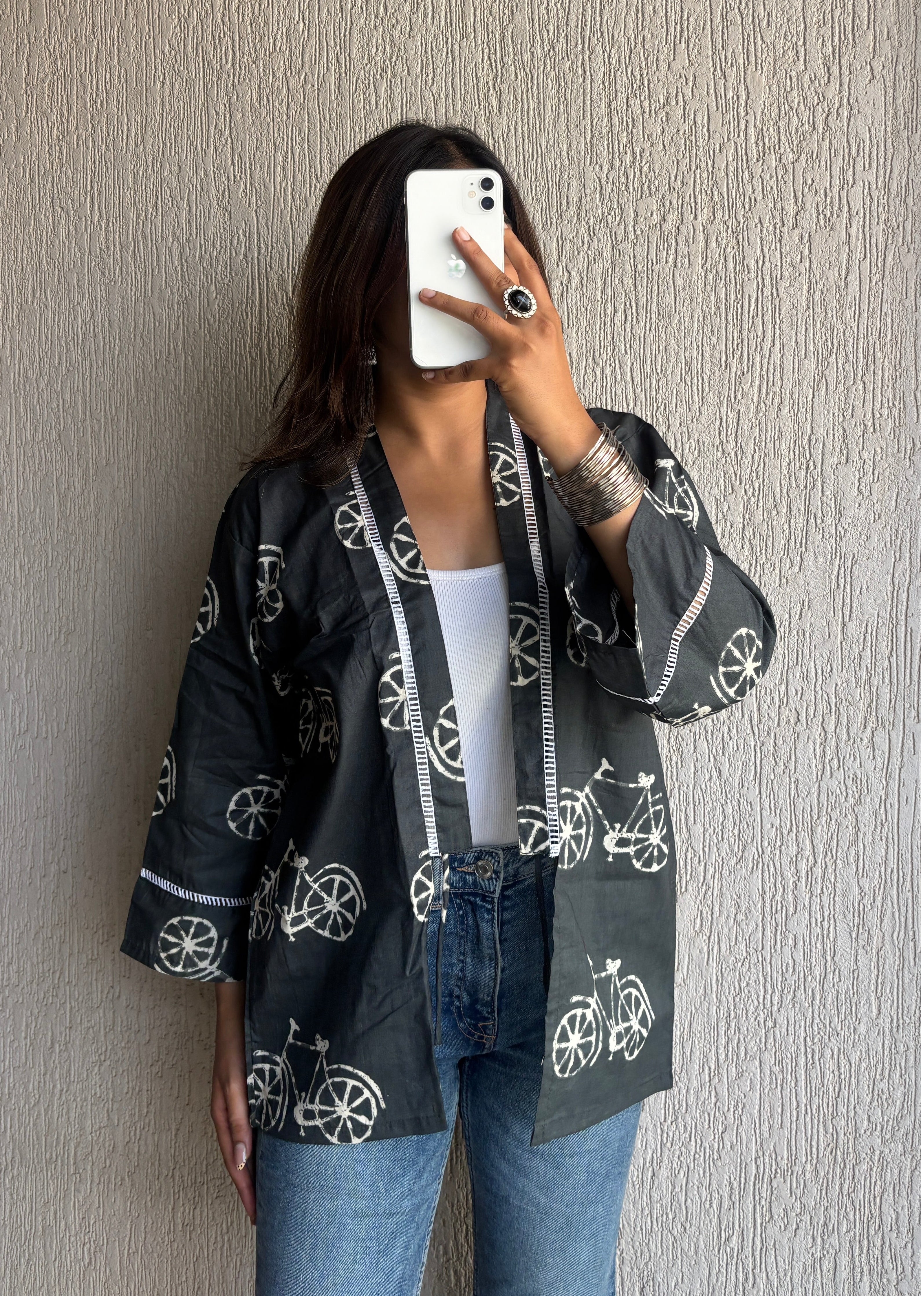 Charcoal bicycle oversized shrug