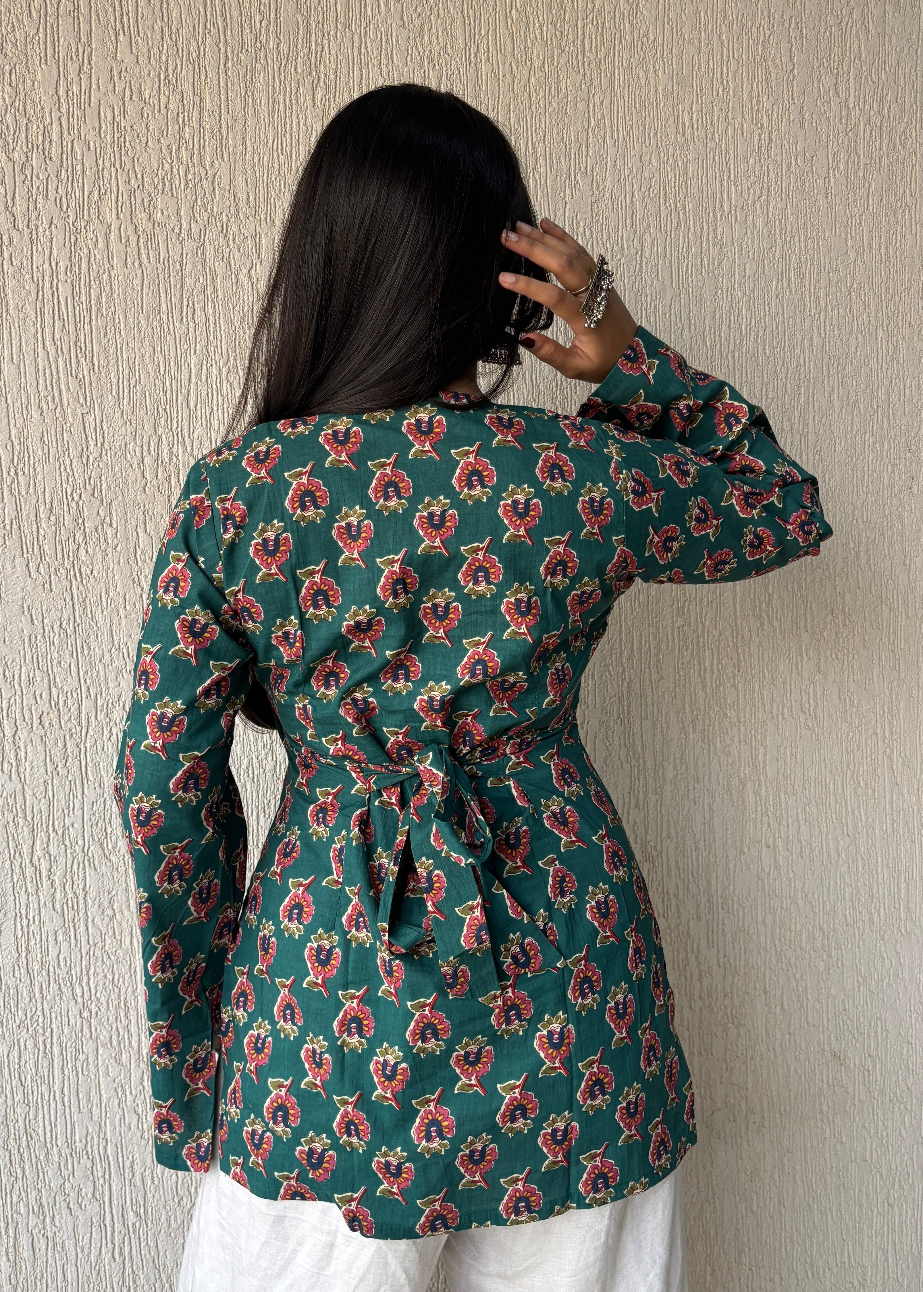 Green square neck short kurti