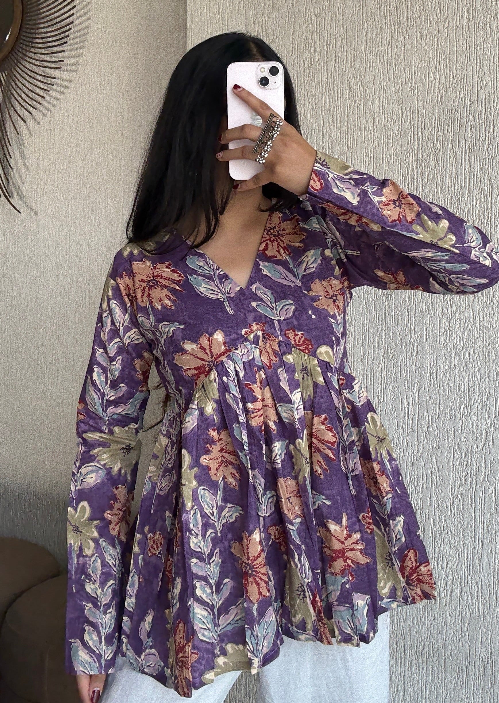 Purple peplum style short kurti