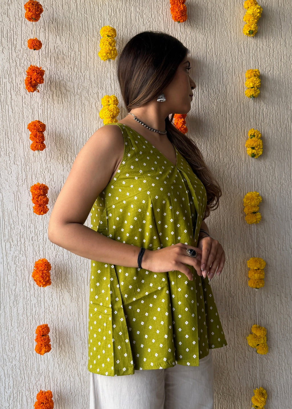 Mehendi Diamond cotton short kurti