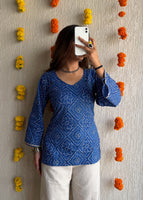 Neel bell Bandhani cotton short kurti
