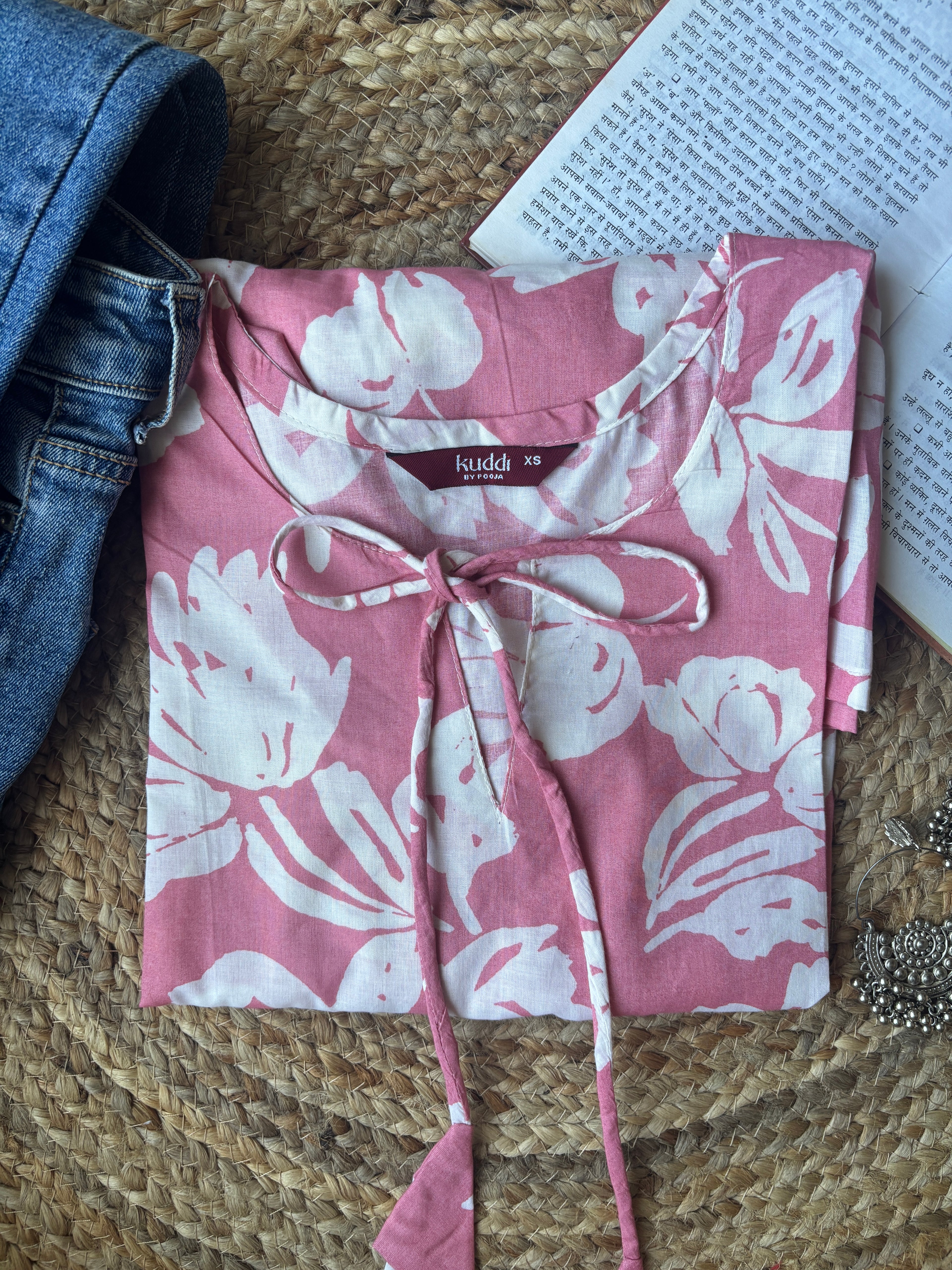 Light pink bellsleeves short kurti