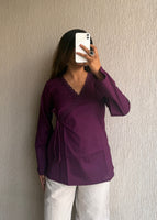 Purple solid wrap-tie cotton short kurti