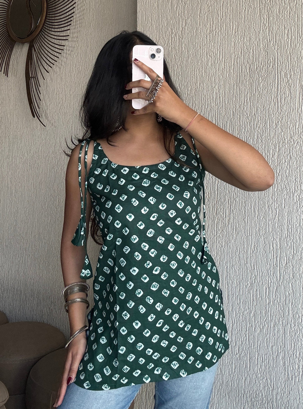 Green tara spaghetti strap short kurti