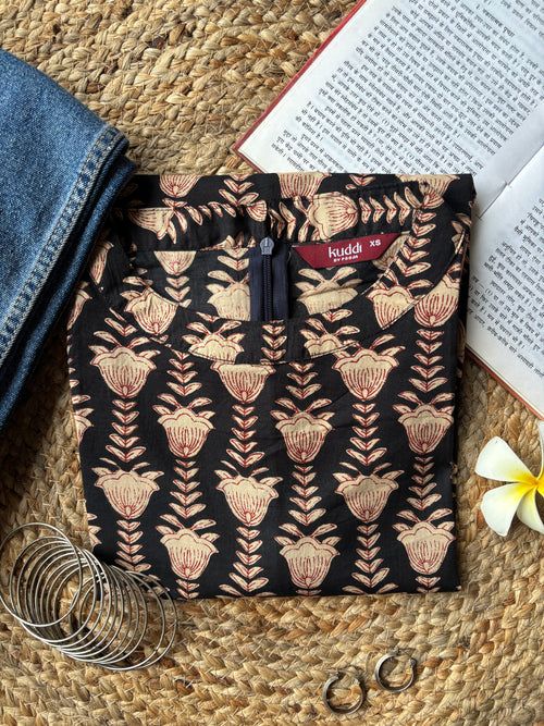 Black halterneck cotton short kurti