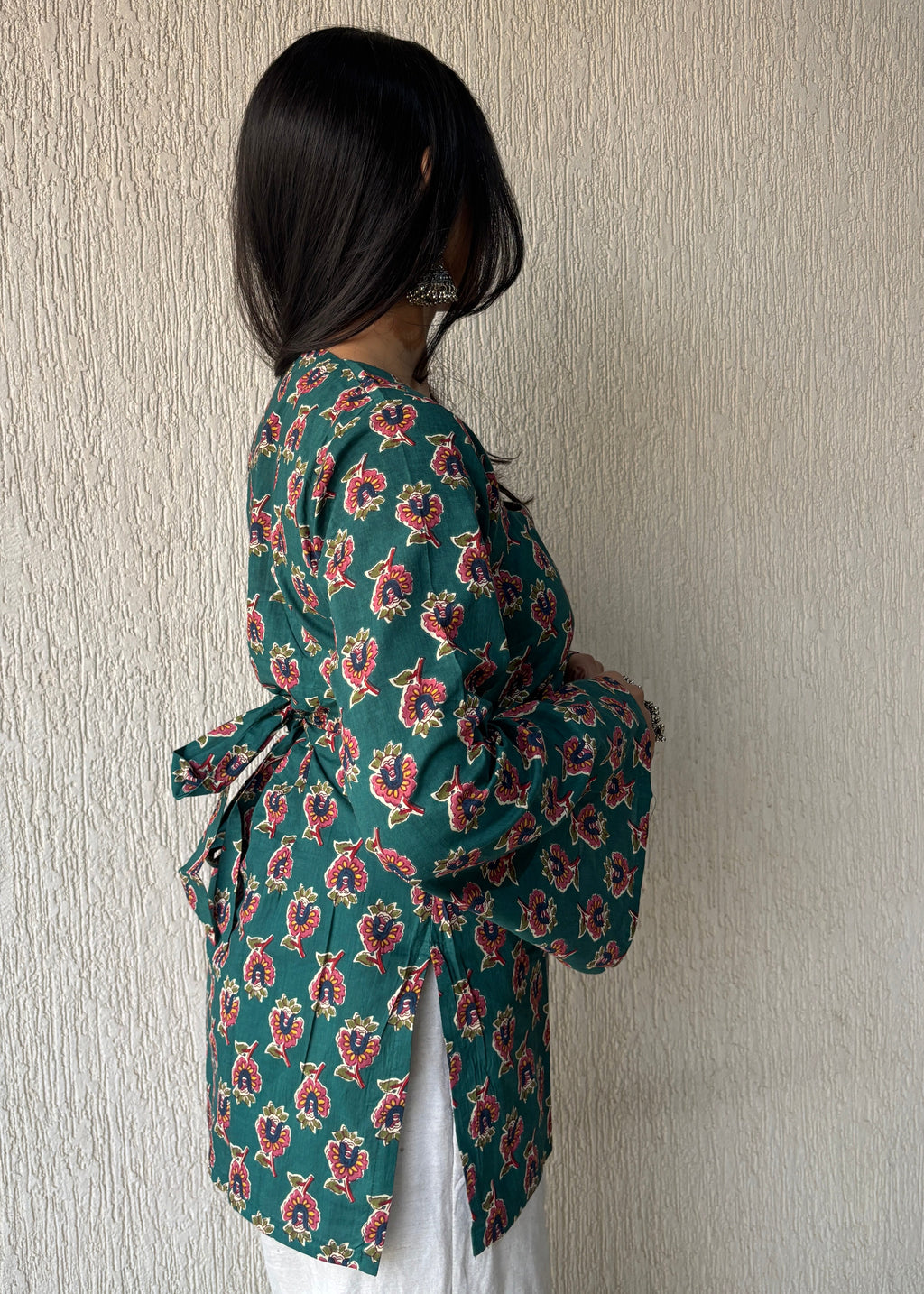 Green square neck short kurti