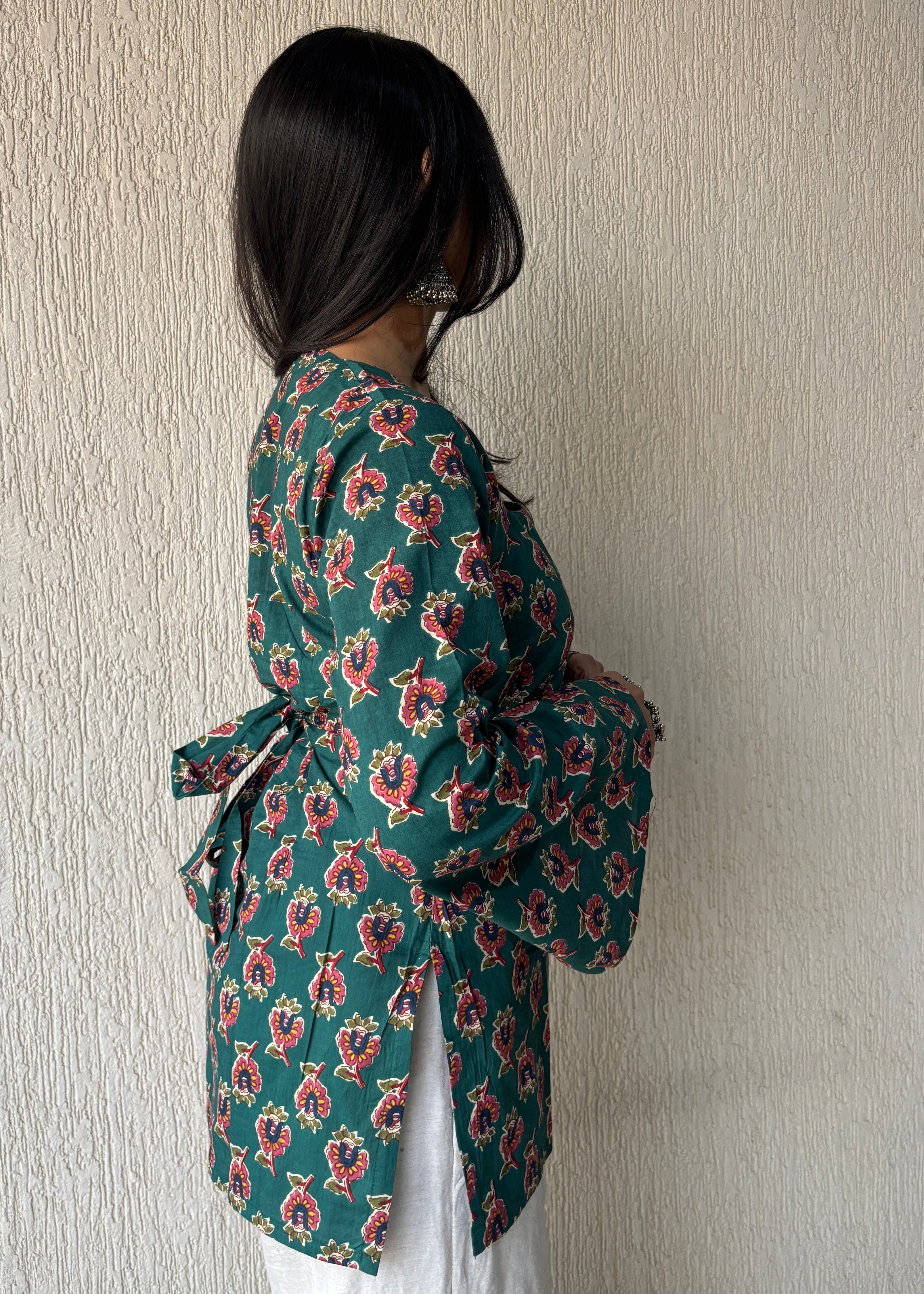 Green square neck short kurti