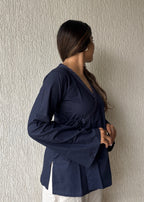 Navyblue wrap-tie solid cotton kurti