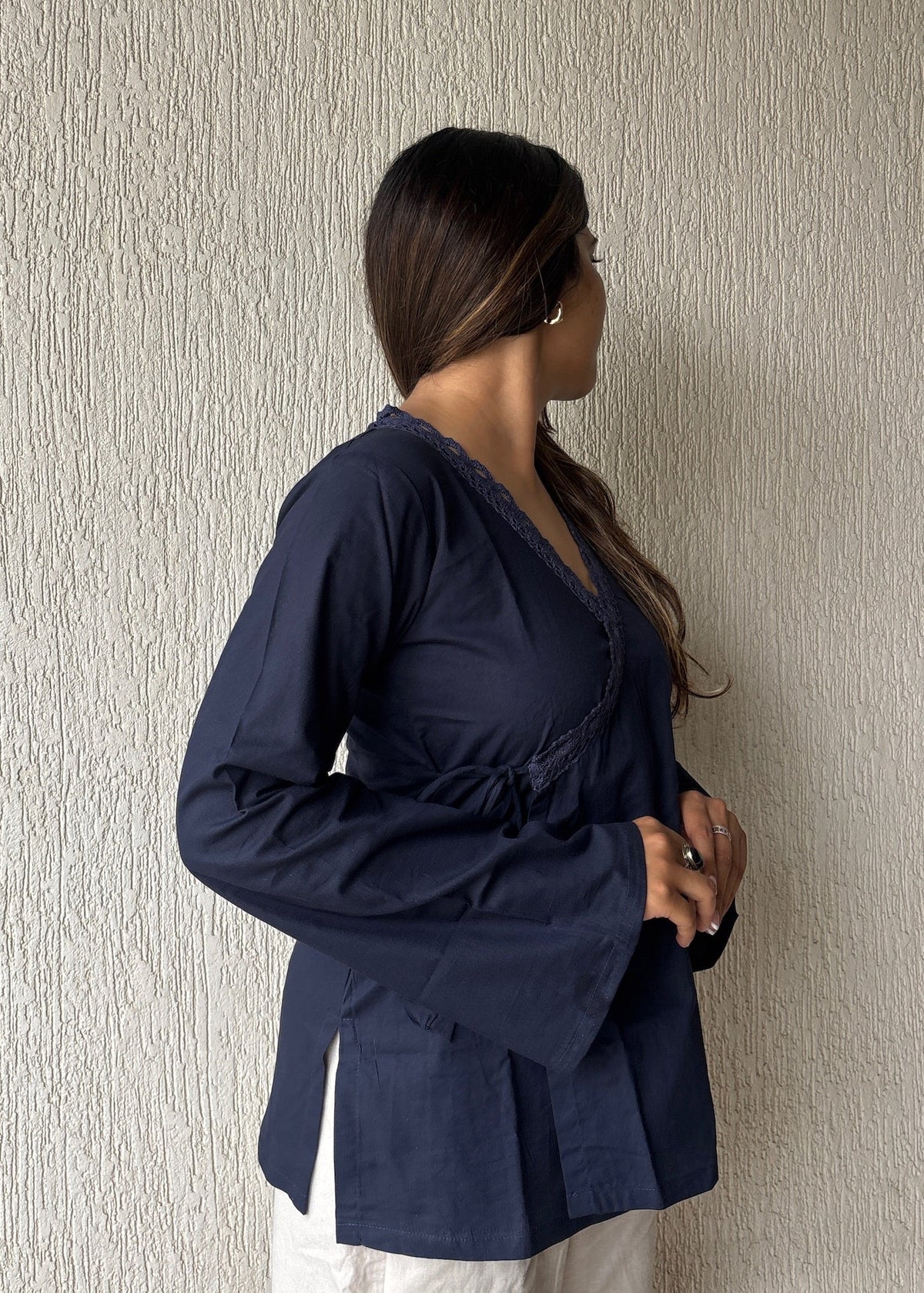 Navyblue wrap-tie solid cotton kurti