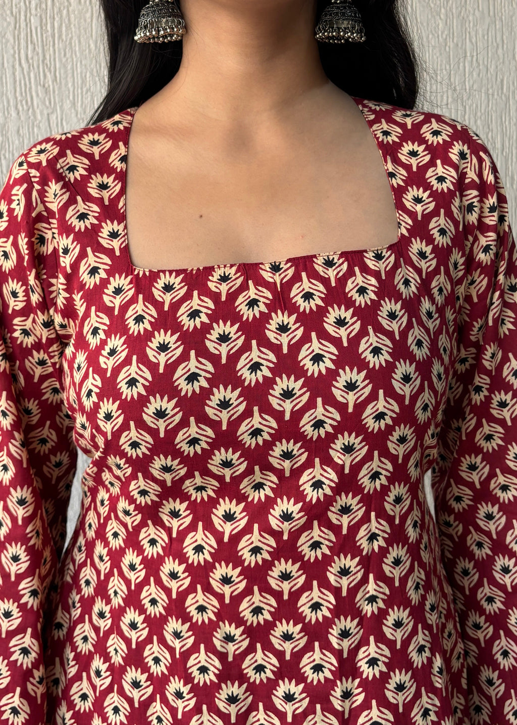 Maroon square neck short kurti