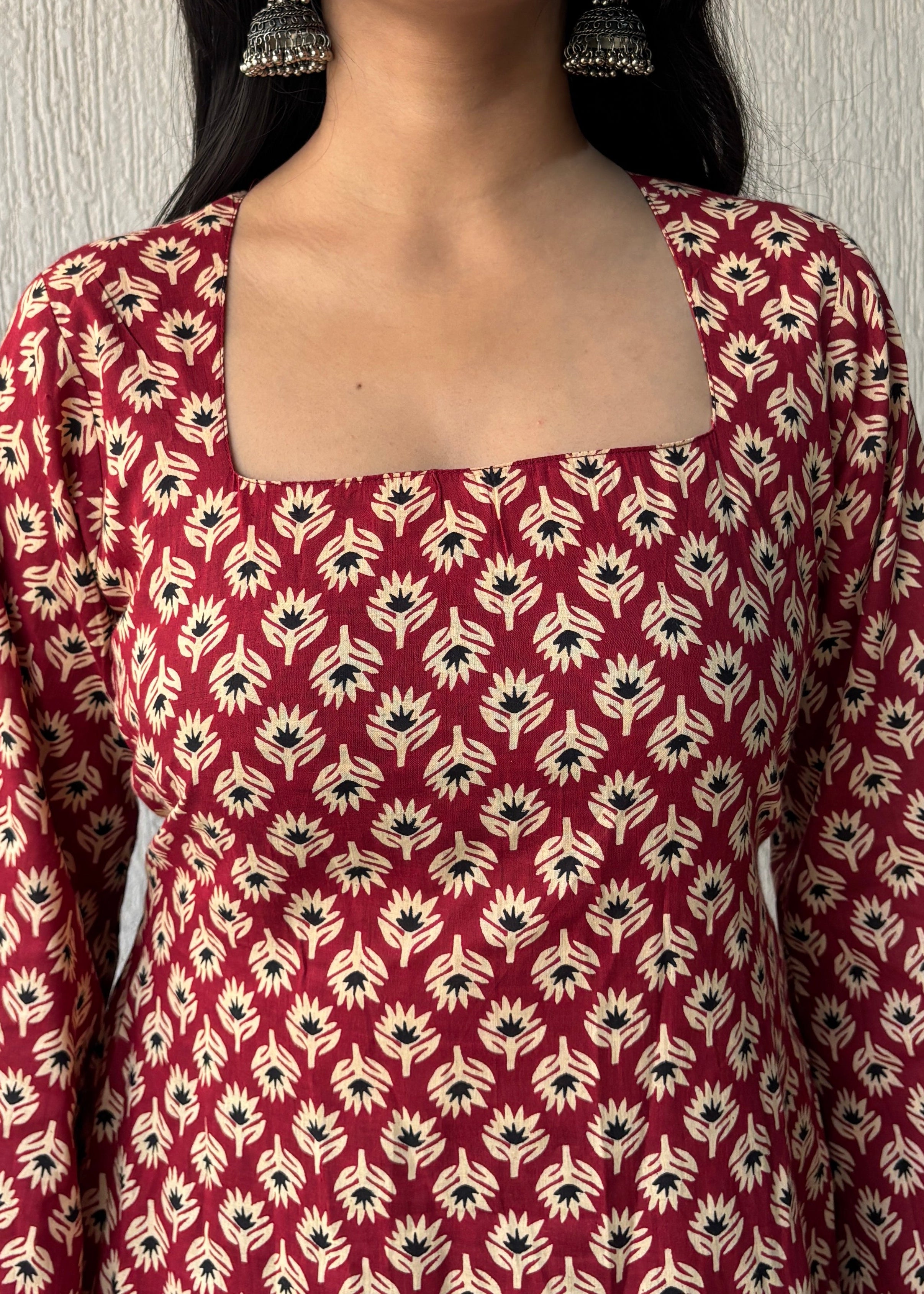 Maroon square neck short kurti
