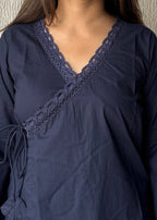 Navyblue wrap-tie solid cotton kurti