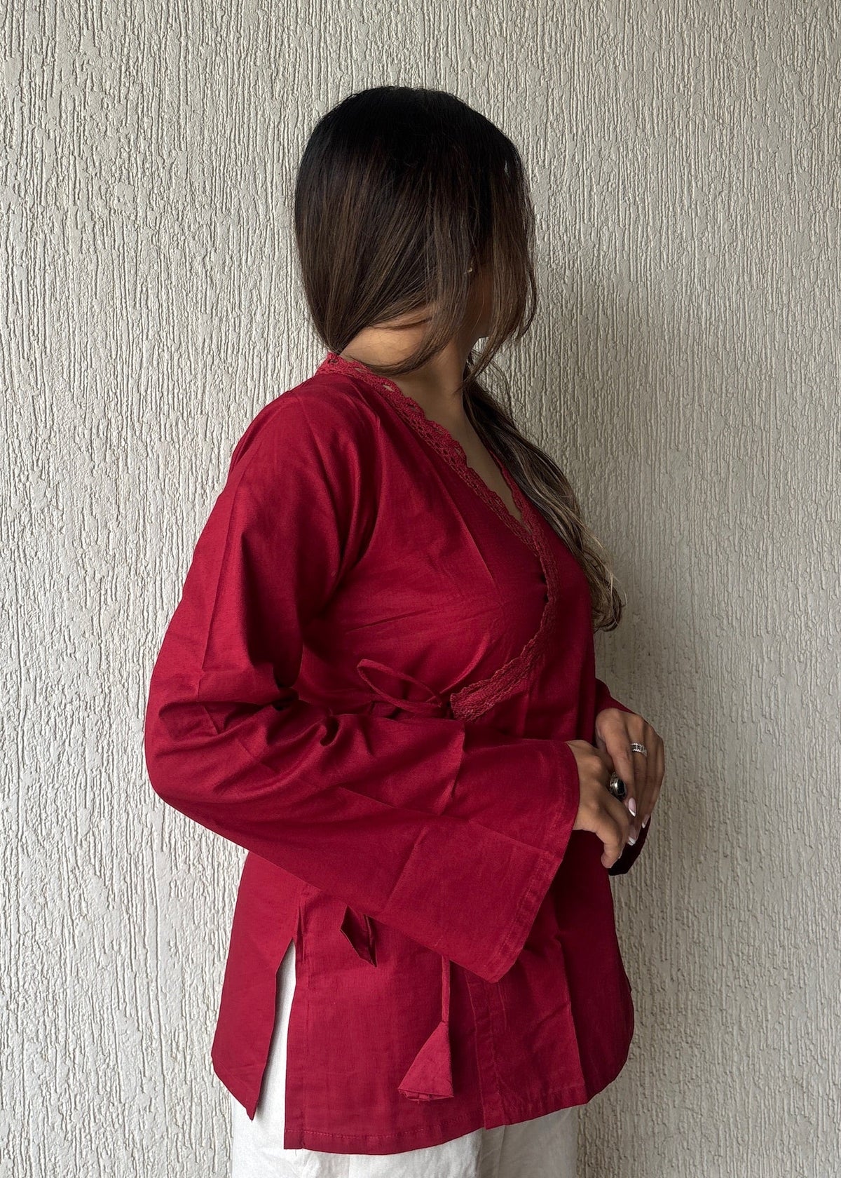 Cherry wrap-tie solid cotton kurti