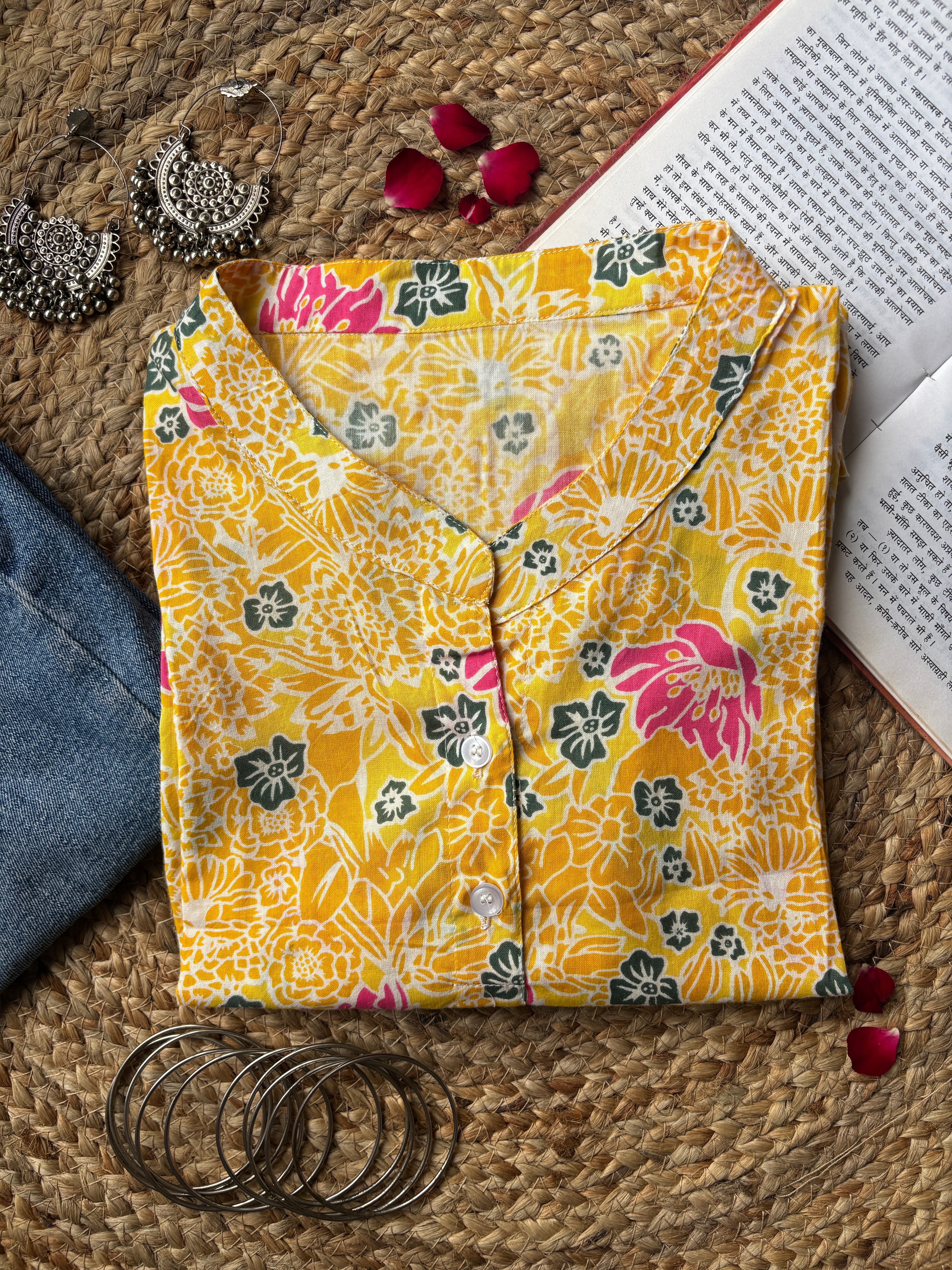 Yellow A-line short kurti