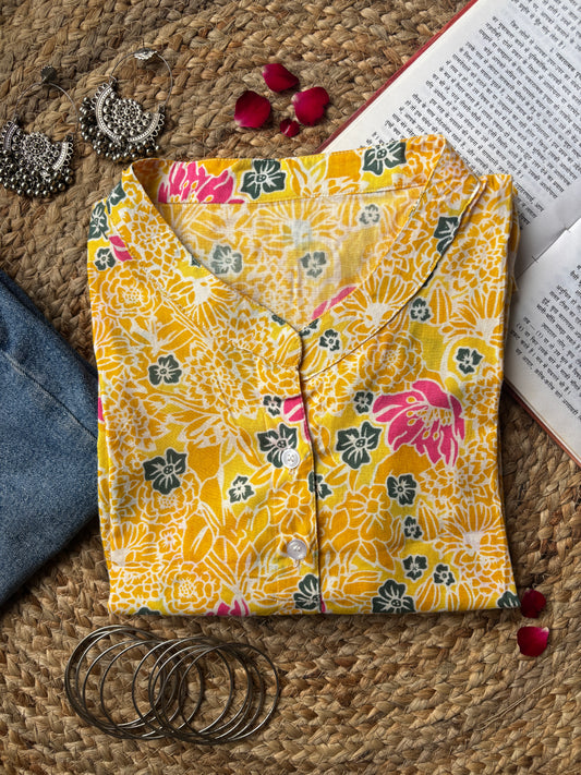 Yellow A-line short kurti