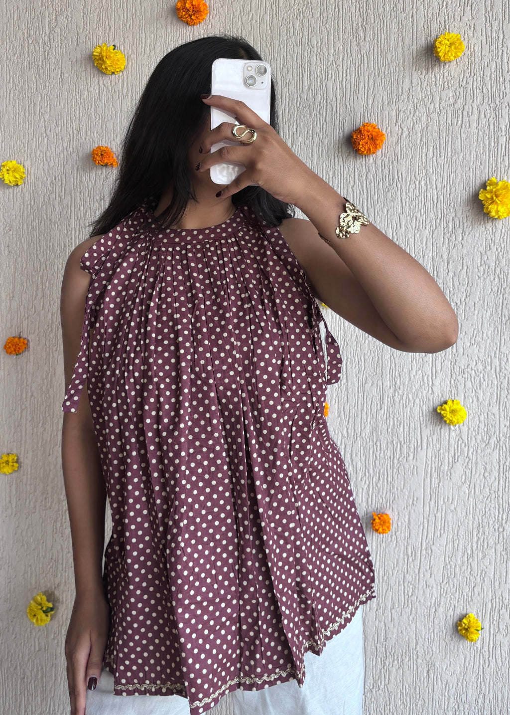 Brick polka halterneck short kurti