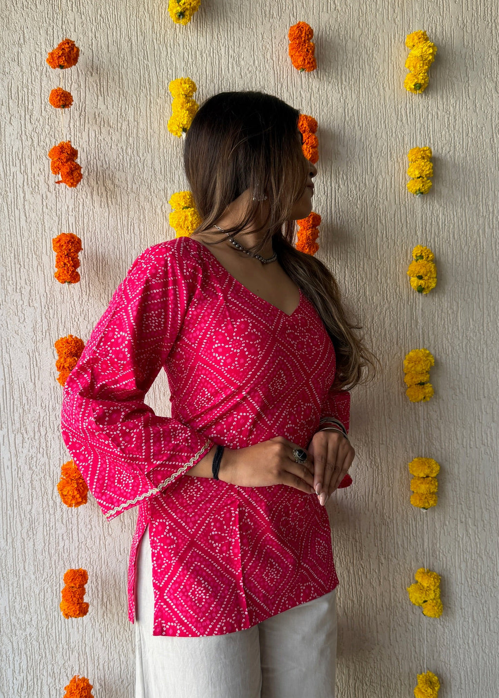 Gulaab bell Bandhani cotton short kurti