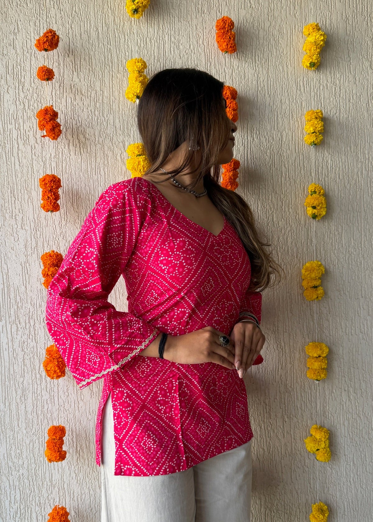 Gulaab bell Bandhani cotton short kurti