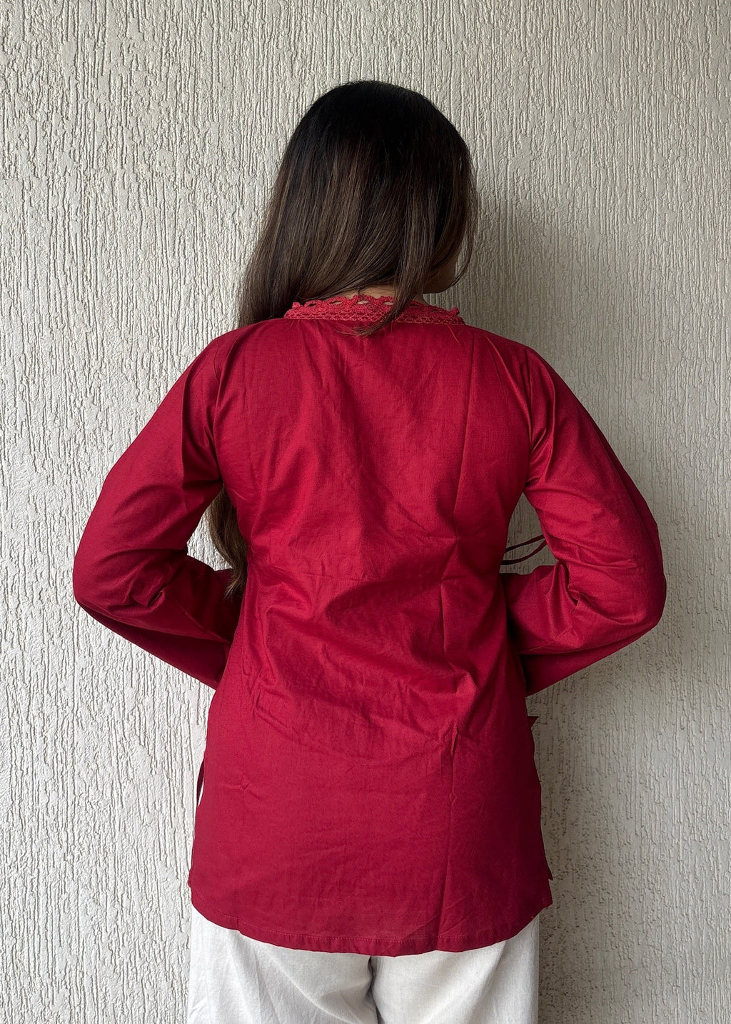 Cherry wrap-tie solid cotton kurti