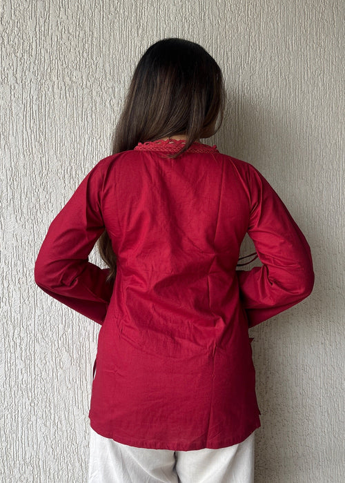 Cherry wrap-tie solid cotton kurti